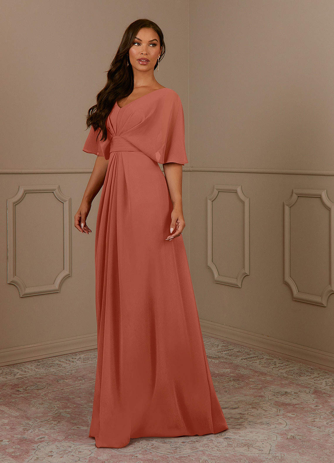Azazie Oksana Vestidos para mãe da noiva Vestido Argila de Chiffon de Linha A com Plissado image1