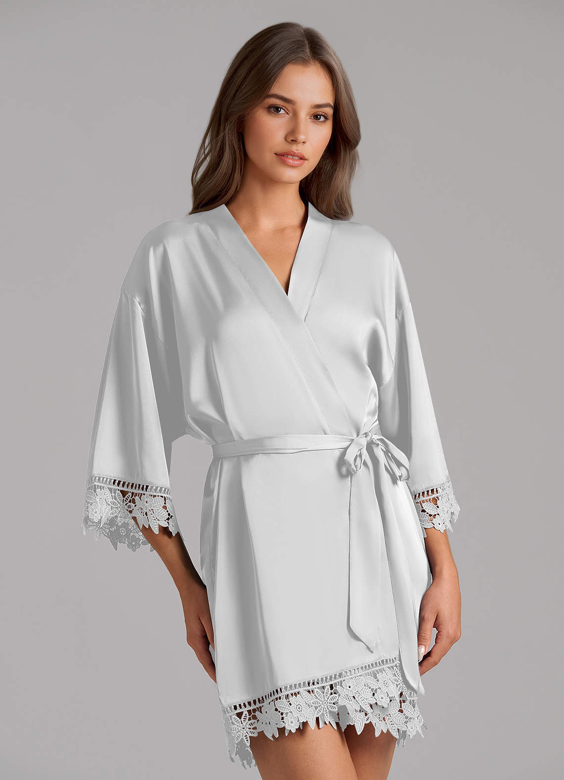 front Matching Color Satin Lace Robe