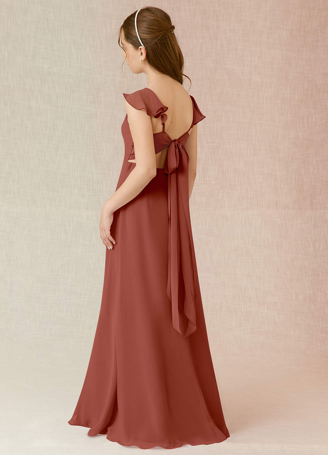 Azazie Everett Junior Vestido de Castaño de Gasa de Corte en A image3