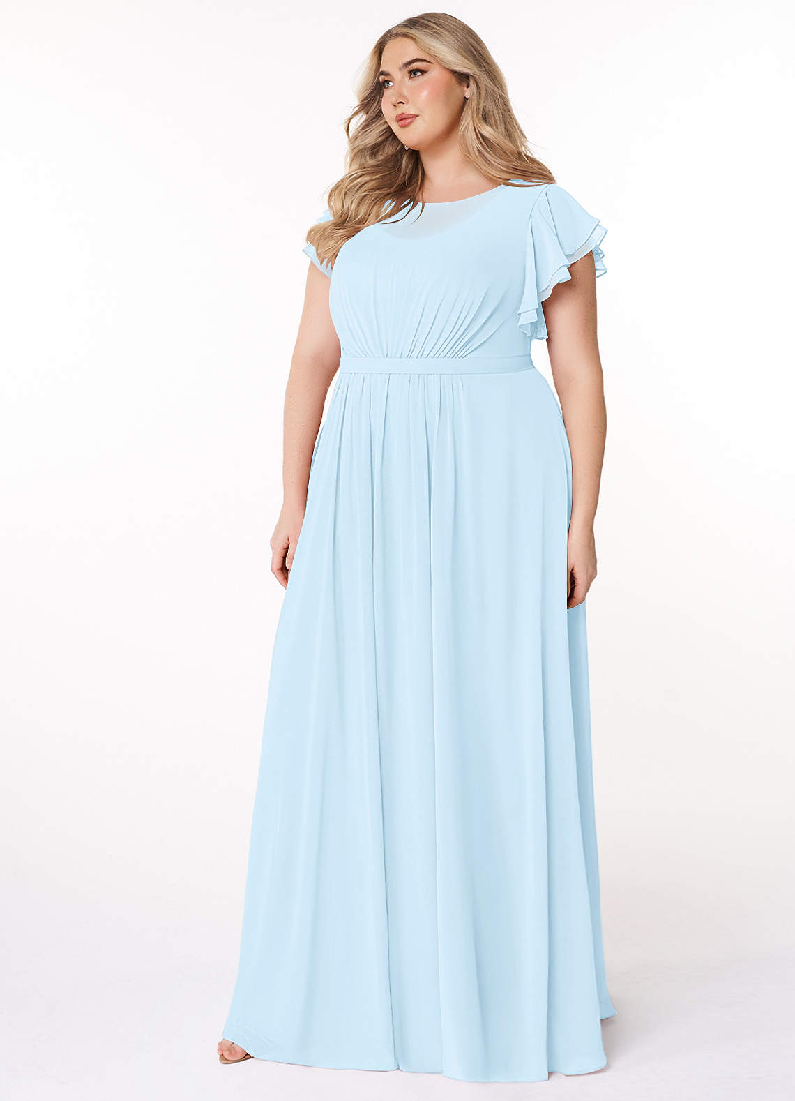 Azazie Daphne Modest Bridesmaid Dresses A-Line Ruffled Chiffon Floor-Length Dress image7