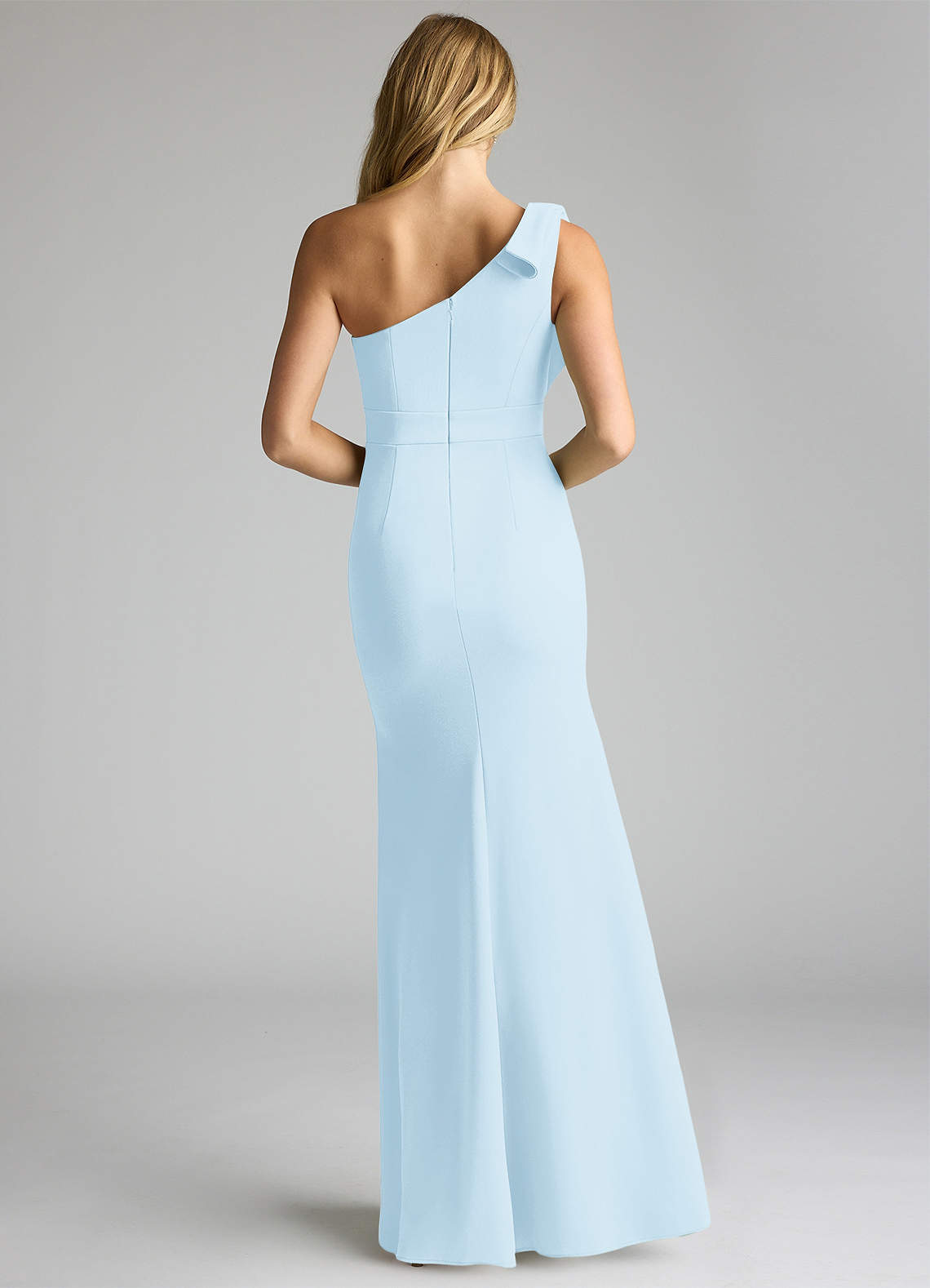 Azazie Rinna Bridesmaid Dresses Sky Blue Mermaid One Shoulder Stretch Crepe Dress image3