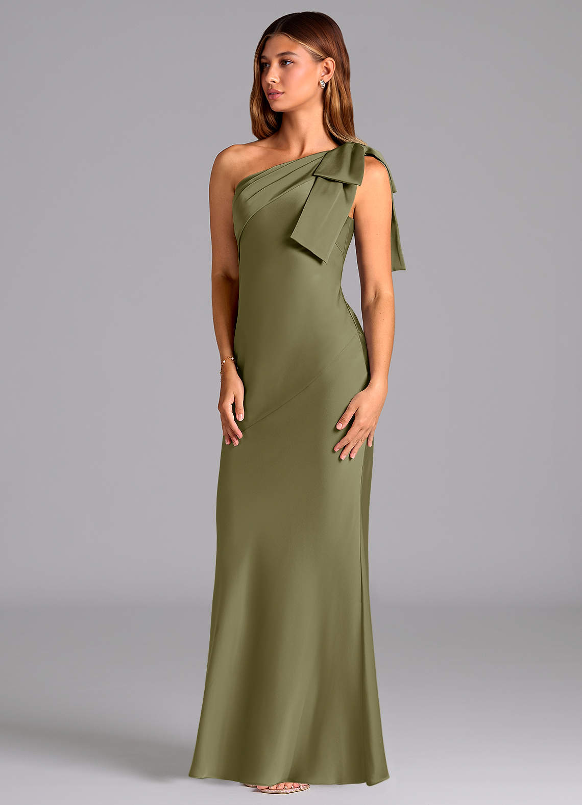 Azazie Yuanna Bridesmaid Dresses Pistachio Mermaid One Shoulder Stretch Satin Dress image3