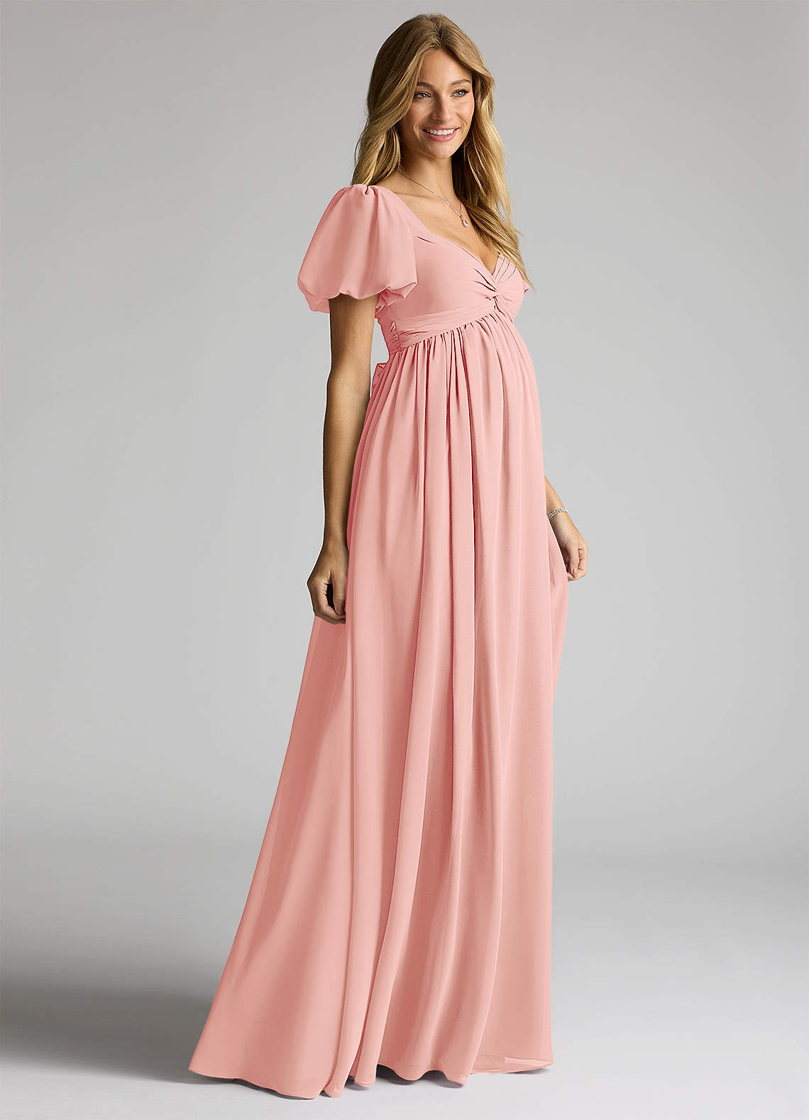 Azazie Madisynn Brudepigekjoler til gravide Sløjfe Chiffon Gulv-længde Kjole image2