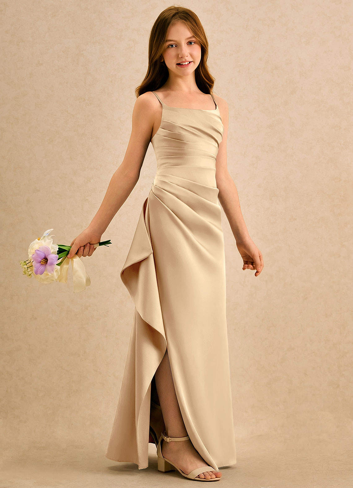 girls long dresses formal Elegant Long Sleeves Satin Formal Flower Girl Dresses Long Sleeves wit Bridelily
