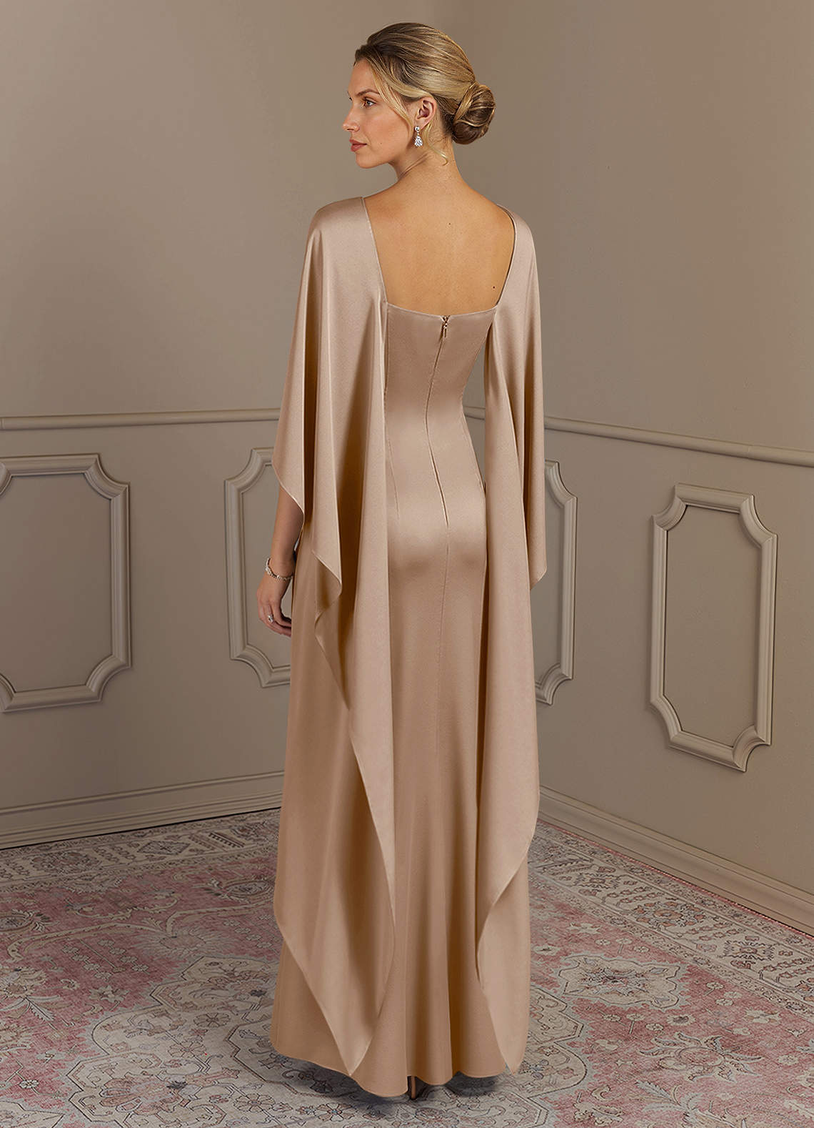 Azazie Eli vestidos de madre de la novia Vestido de Gris Pardo de Satén Elástico de Recto con Cuello de barco image1