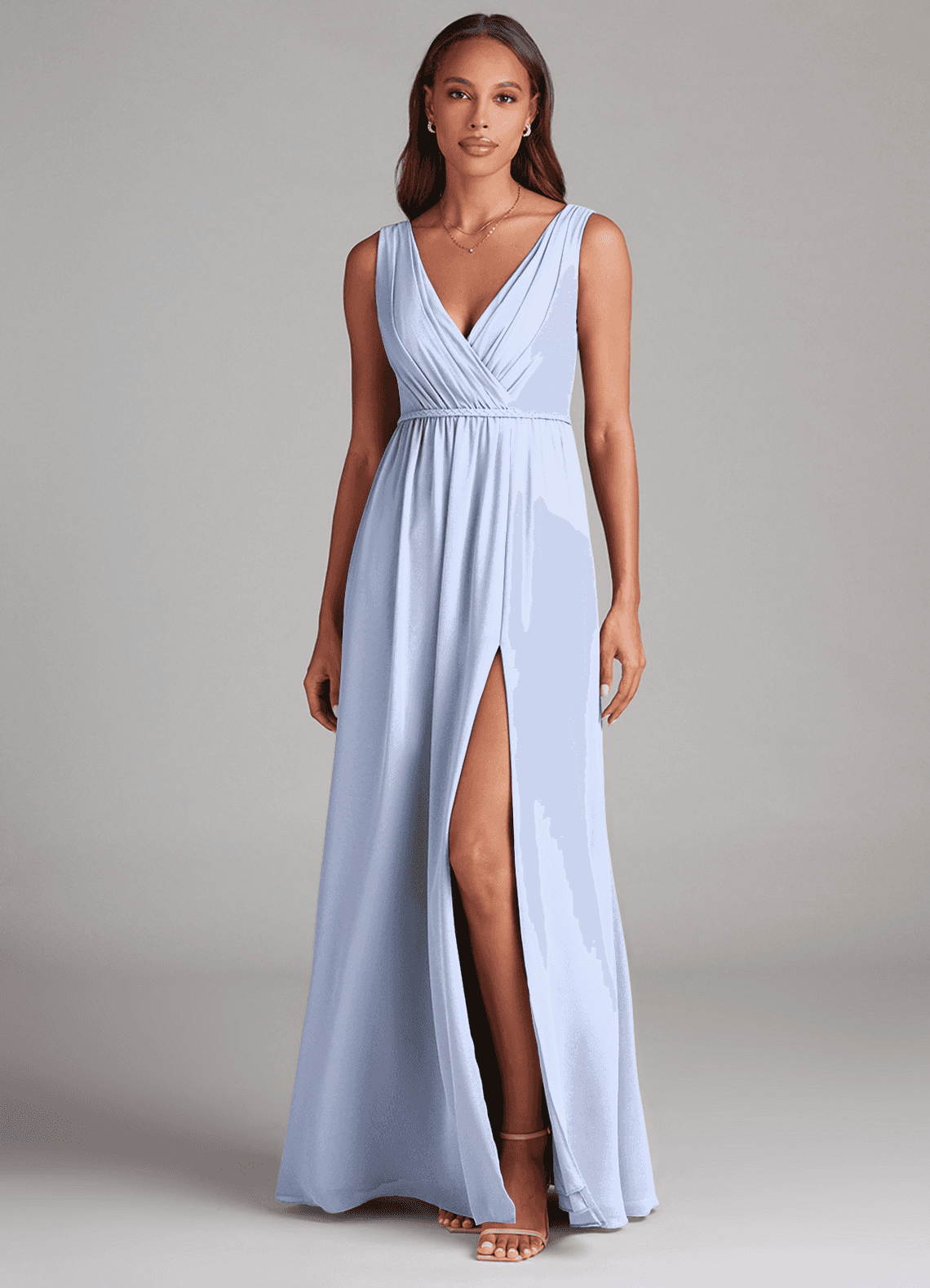 Azazie Tanicia Bridesmaid Dresses Ice A-Line Pleated Chiffon Dress image1