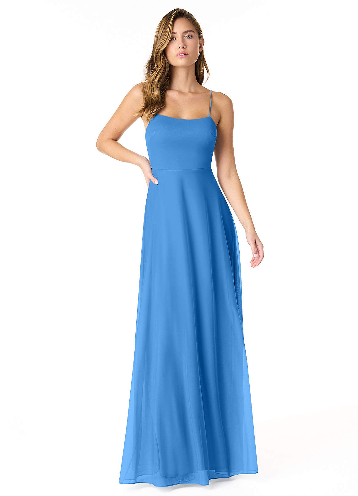 Azazie Rae Bridesmaid Dresses Blue Jay A-Line Bow Mesh Dress image1