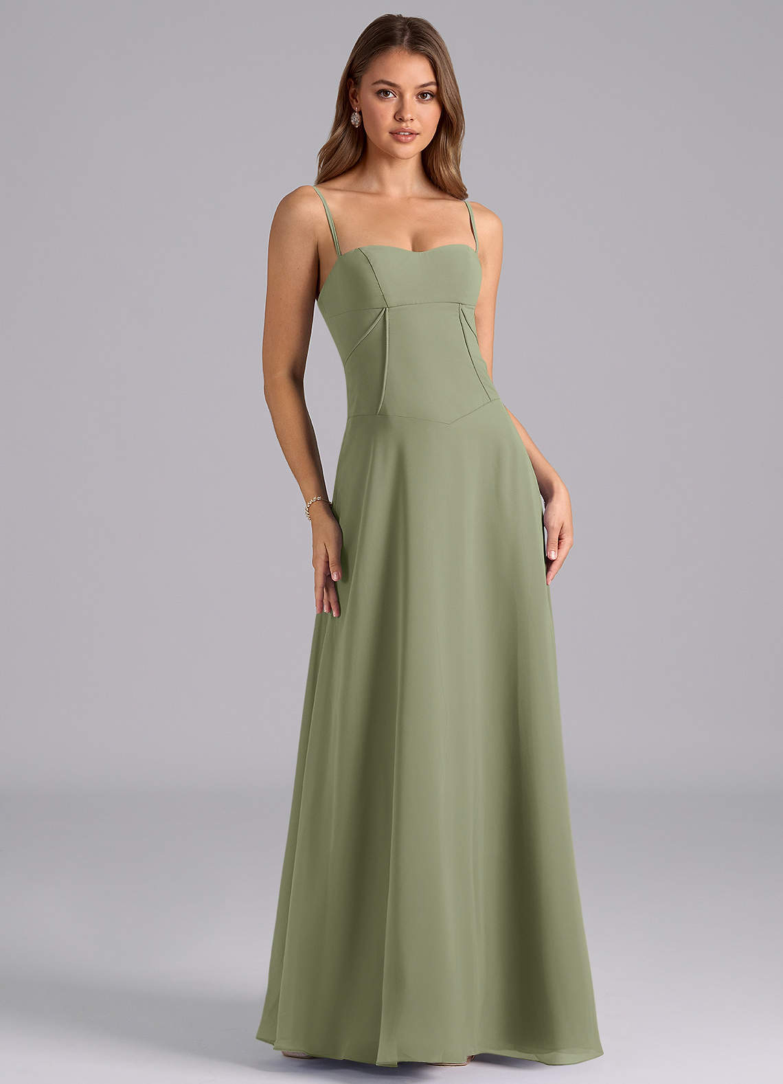 Azazie Valentine Abiti da Damigella Abito A-Line in Chiffon Corsetto Pistacchio image1