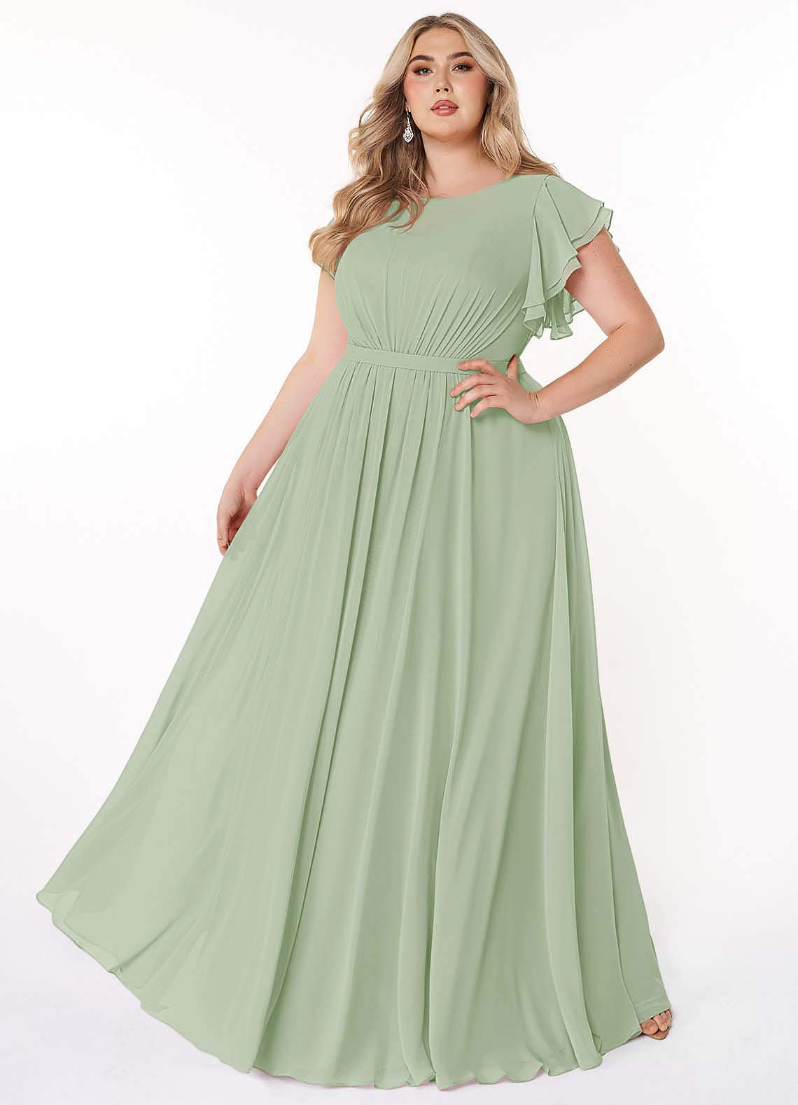Azazie Daphne Modest Bridesmaid Dresses A-Line Ruffled Chiffon Floor-Length Dress image6