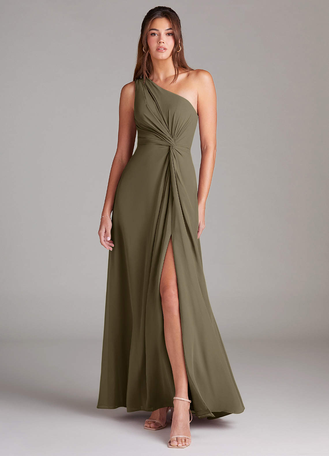 Azazie Brooke Bridesmaid Dresses Willow Green A-Line One Shoulder Chiffon Dress image1