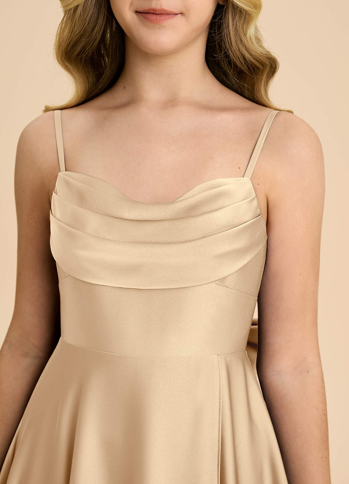 Azazie Bear Junior Champagne A-Line Sweetheart Neckline Stretch Satin Dress image7