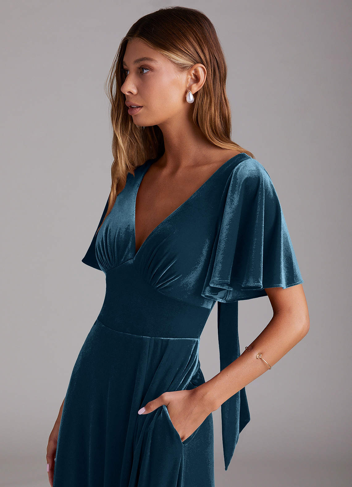 Azazie Kimber At-home Try On Dresses Black A-Line with Pockets Velvet Dress image5