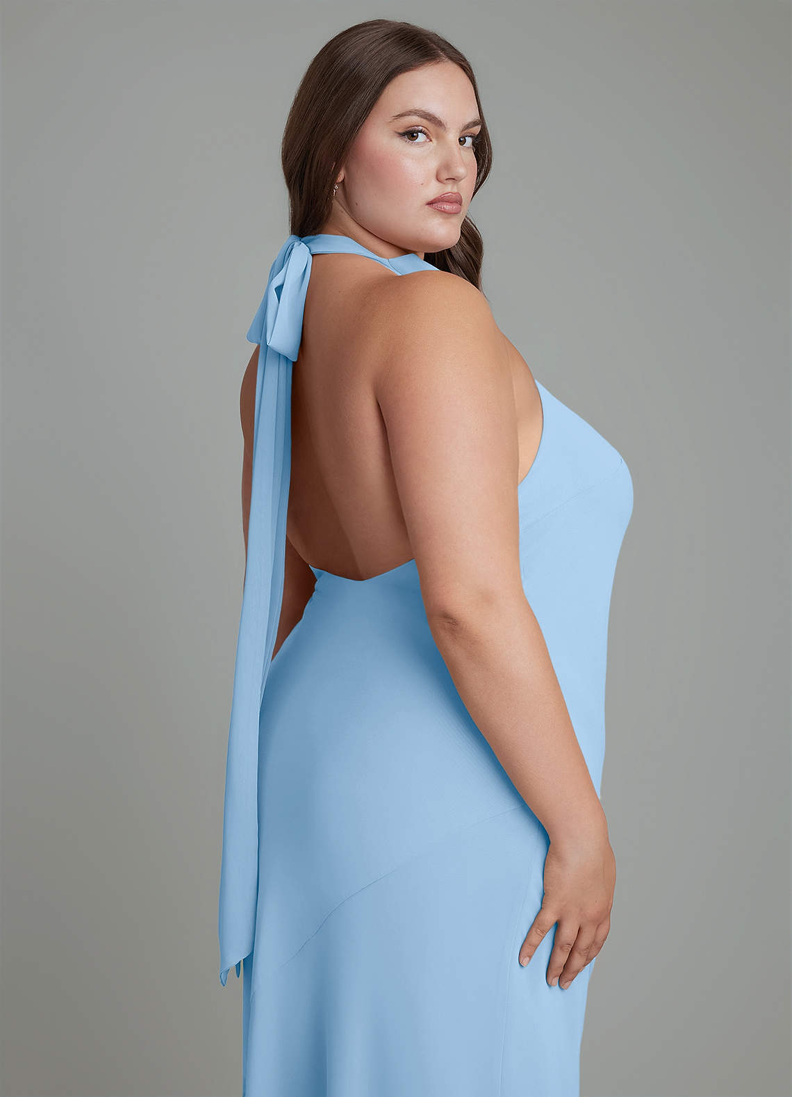 Azazie Velli Bridesmaid Dresses Powder Blue Mermaid High Neck Chiffon Dress image13