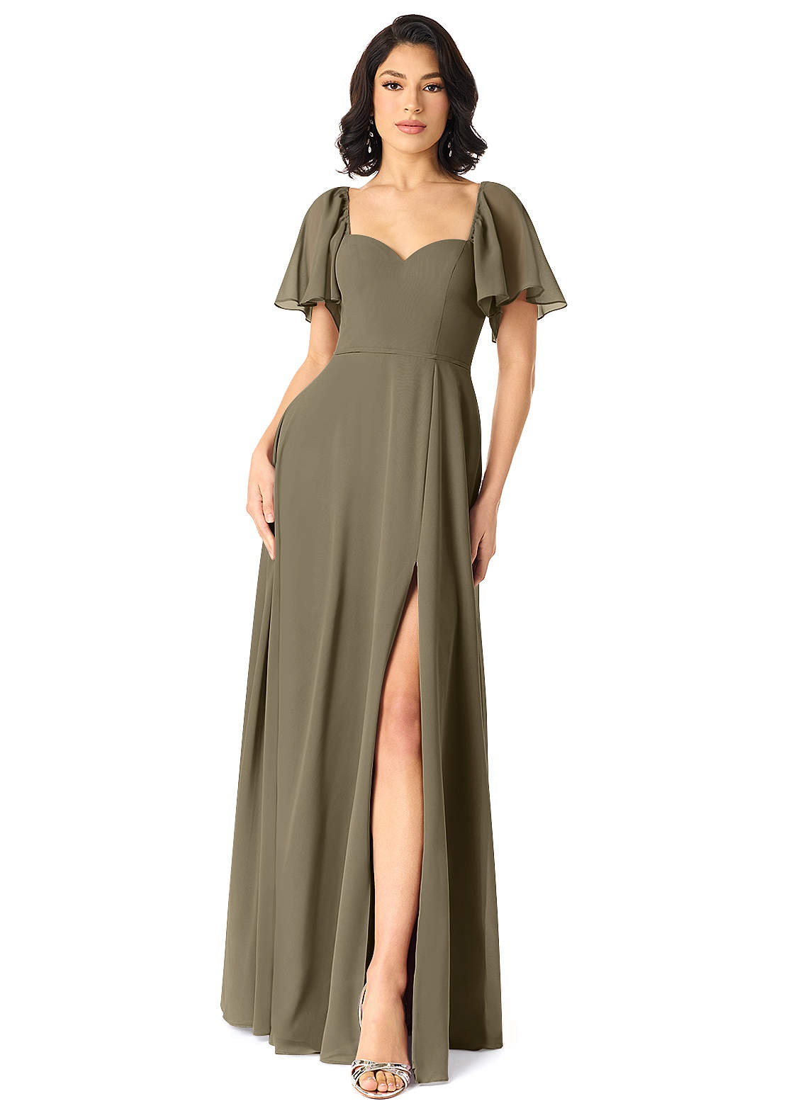Azazie Chloe Brautjungfernkleider A-Linie Herzausschnitt Chiffon Kleid Weidengrün image1