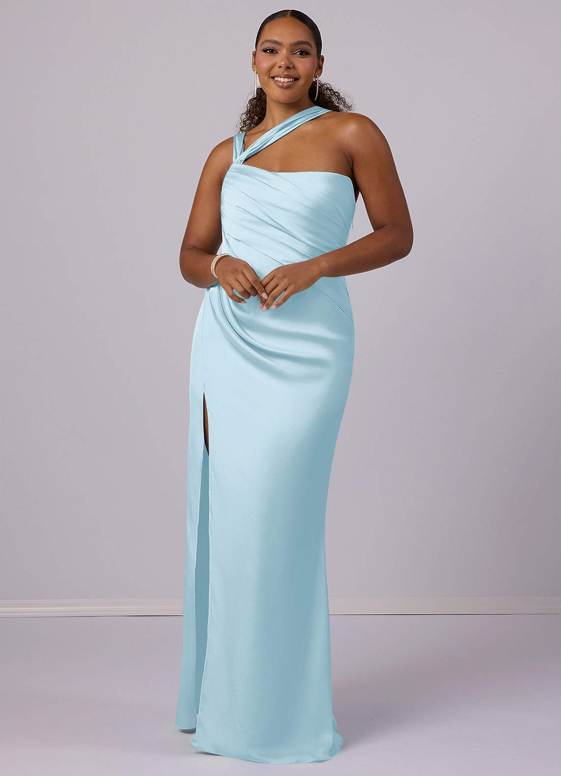 Barbie ♥ Azazie Bridesmaid Dresses Sky Blue Mermaid One Shoulder Stretch Satin Dress image5