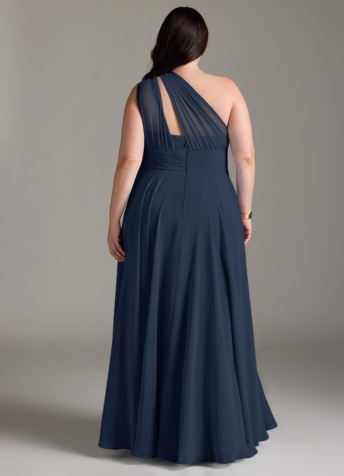 Azazie Charlize Bridesmaid Dresses Dark Navy A-Line One Shoulder Chiffon Dress image7