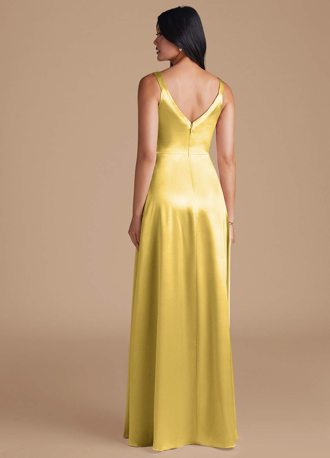 Azazie Hope Canary Metallic Satin Bridesmaid Dresses | Azazie