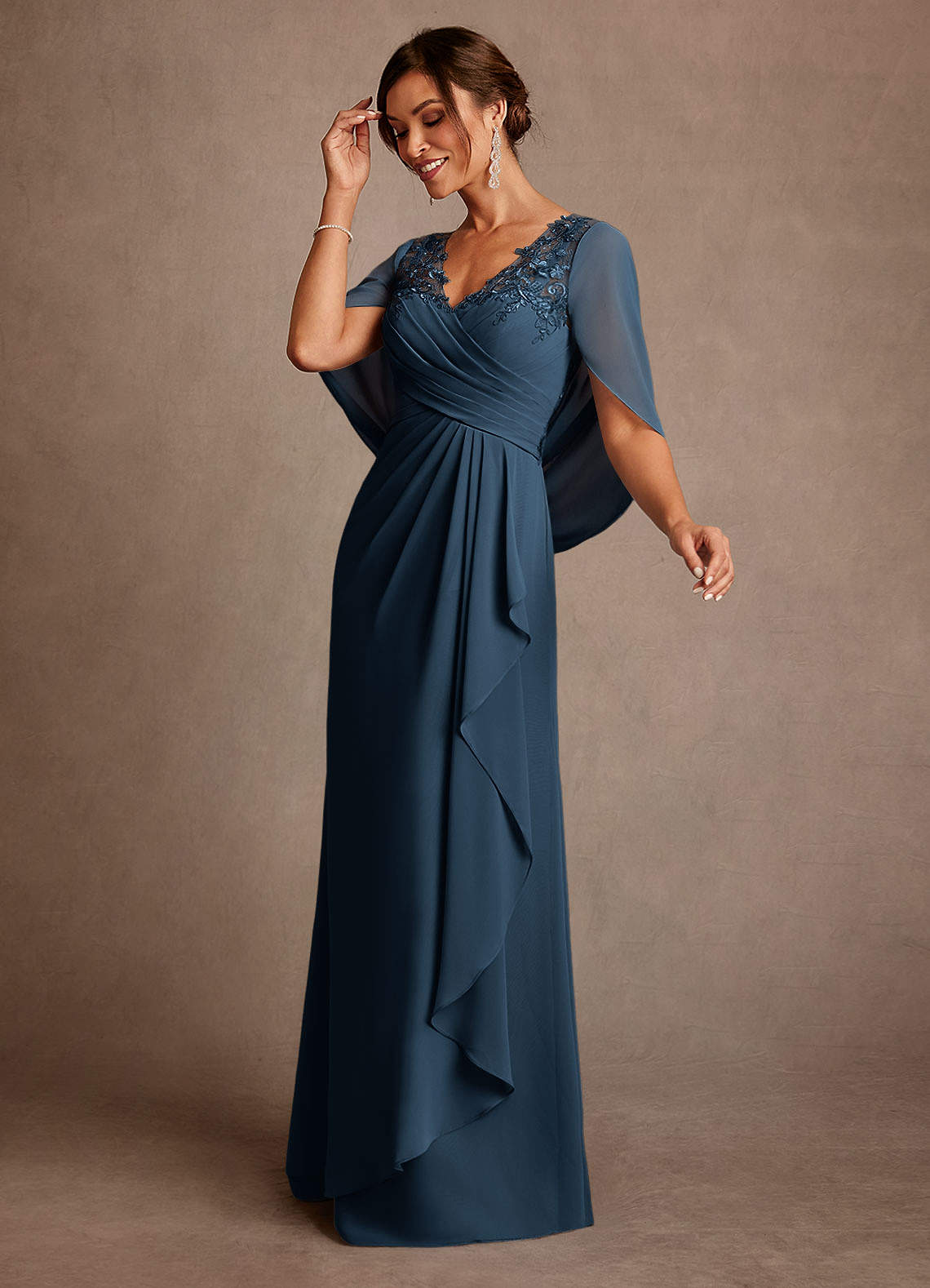 Azazie Santa Clara Mother of the Bride Dresses Dark Navy A-Line Lace Dress image4