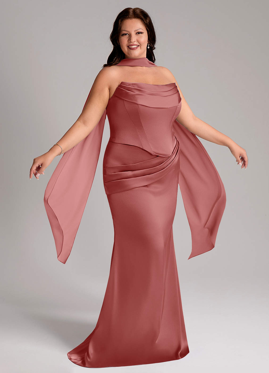 Azazie Sorrel Robes de demoiselle d'honneur Robe Sirène Convertible en Satin extensible Sans bretelles Antique Rose image9