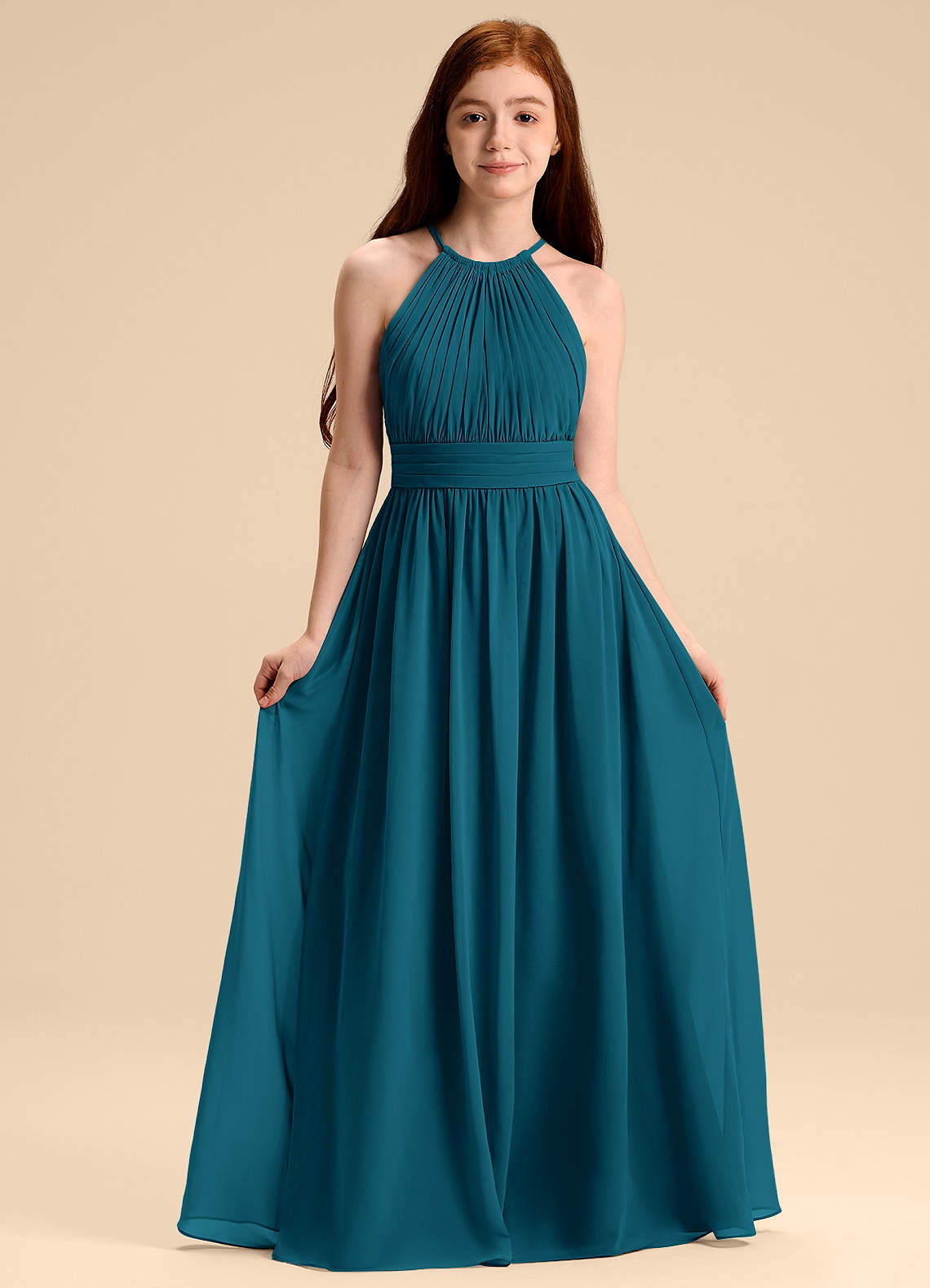 Azazie Malone Junior Ink Blue A-Line Pleated Chiffon Dress image1