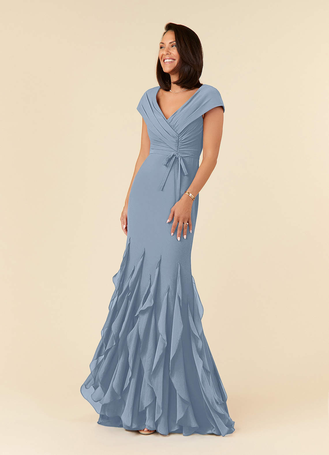 Azazie Bailora Mother of the Bride Dresses Dusty Blue Mermaid Ruched Chiffon Dress image1