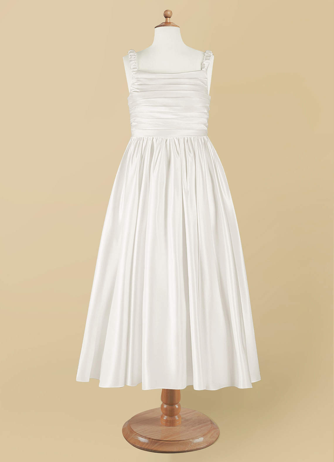 Azazie Cutie Pie Flower Girl Dresses Ivory A-Line Pleated Matte Satin Dress image6