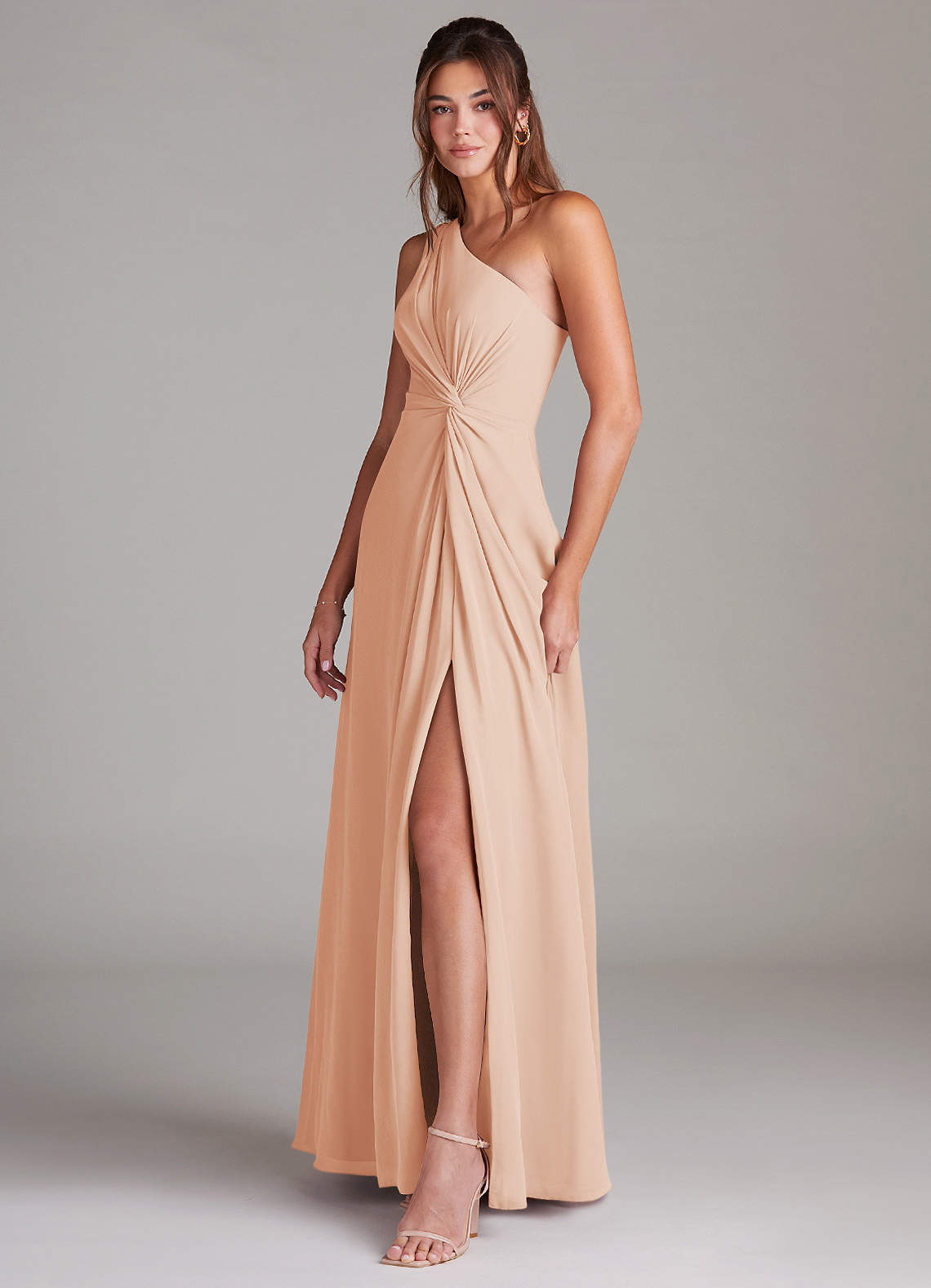 Azazie Brooke Bridesmaid Dresses English Rose A-Line One Shoulder Chiffon Dress image4