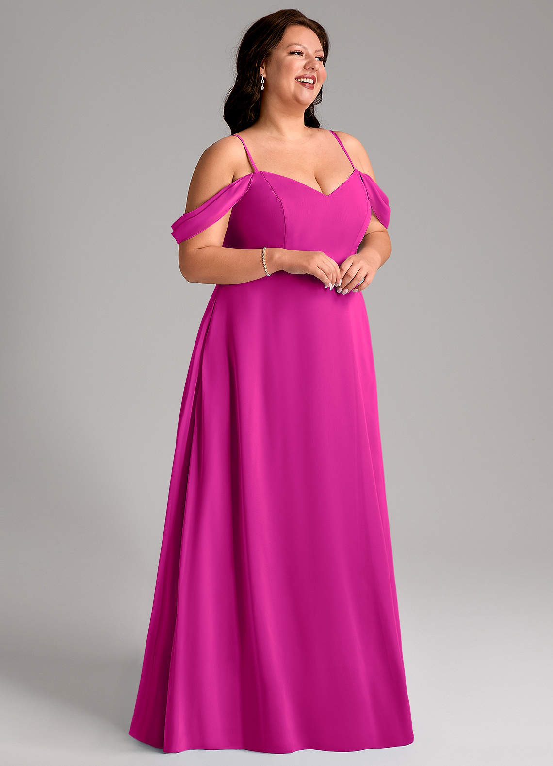 Azazie Marley Vestidos de madrinha de casamento Vestido Fúcsia de Chiffon de Linha A com Ombros Caídos image14