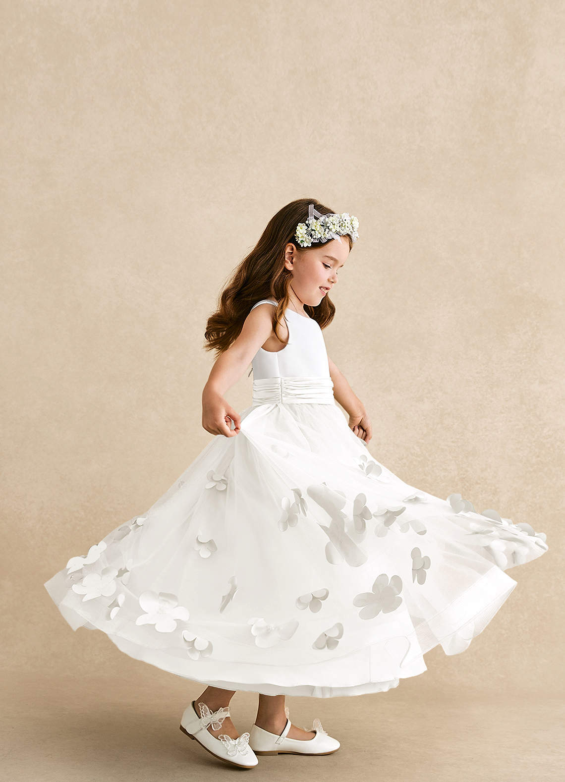 Azazie Vi Flower Girl Dresses Ivory A-Line Sleeveless Tulle Dress image1