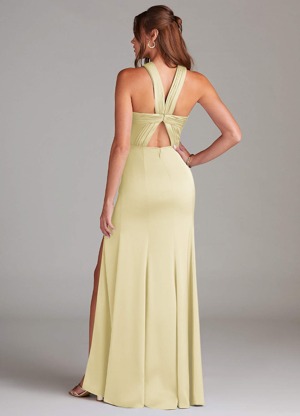 Azazie Rue Vestidos de damas de honor Vestido de Sorbete De Limón de Satén Elástico de Corte Sirena con Plisado image6