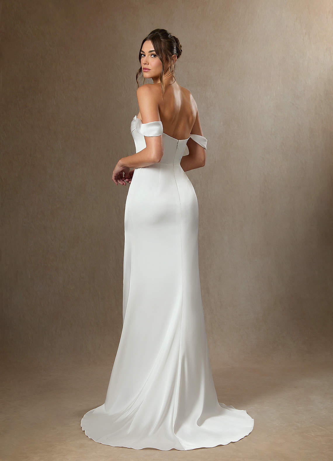 Azazie Blithe Wedding Dresses Diamond White Sheath Side Slit Stretch Satin Dress image10