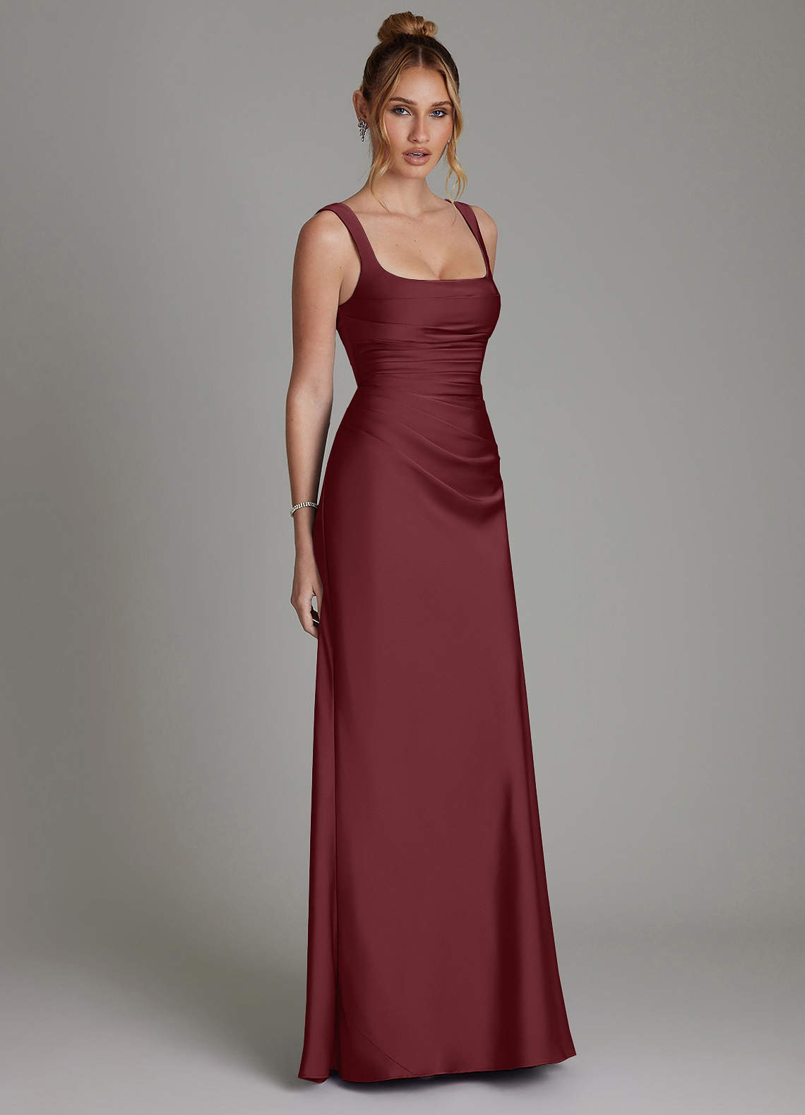 Azazie Agustina Brudepigekjoler Havfrue Korset Stræk satin Gulv-længde Kjole image3