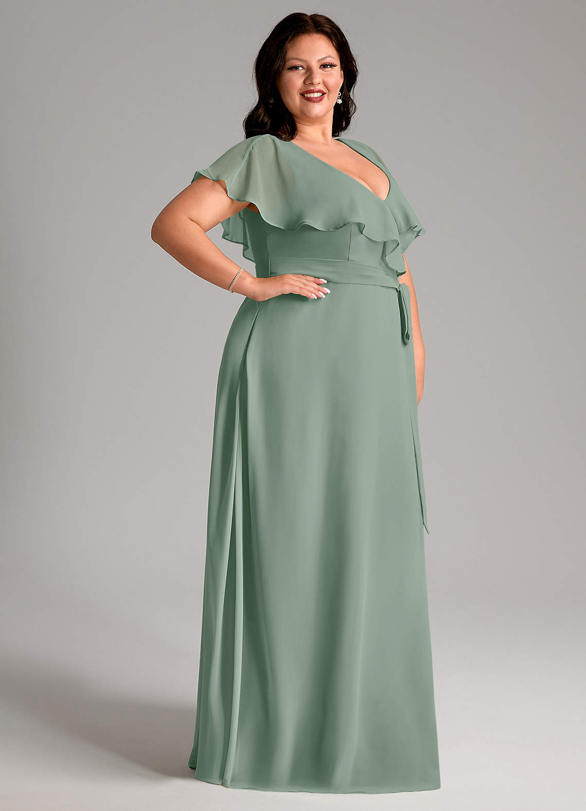Azazie Lainey Silver Sage Chiffon Bridesmaid Dresses | Azazie