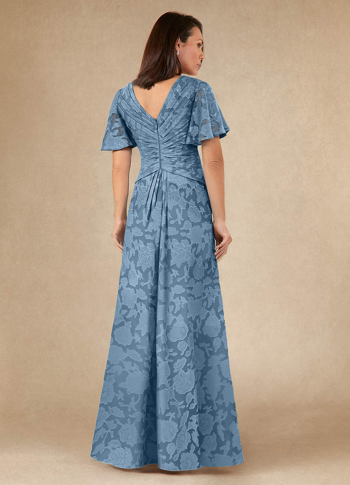 Azazie Emmeline Mother of the Bride Dresses Steel Blue A-Line Pleated Floral Burnout Dress image4