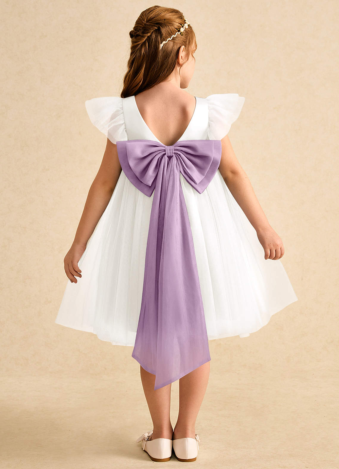 Azazie Munchkin Flower Girl Dresses Ivory Wisteria A-Line Bow Tulle Dress image1