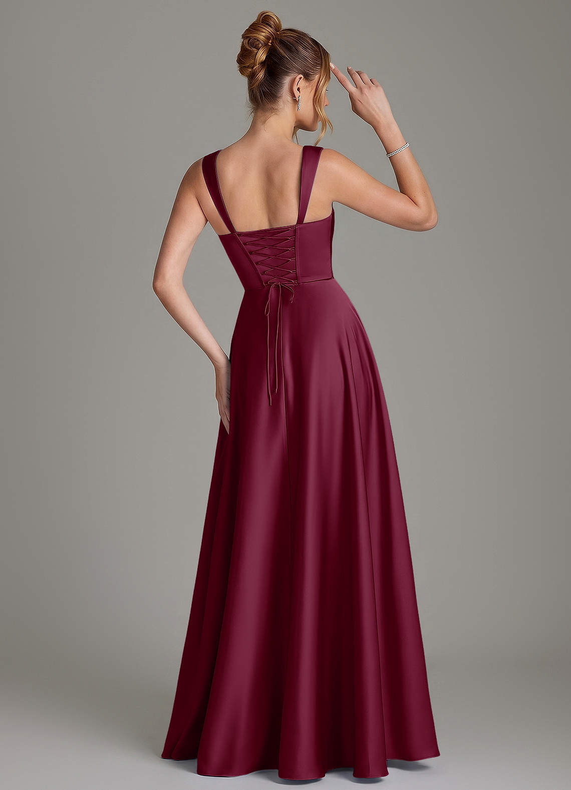 Azazie Azaria Bridesmaid Dresses Mulberry A-Line Corset Stretch Satin Dress image4