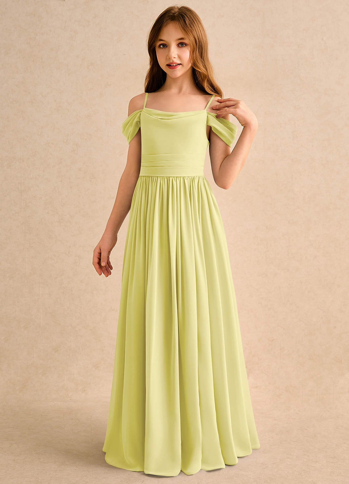Azazie Shia Girls Formal Sukienki dla dziewczynek sypiących kwiaty Linia A Zza ramienia Szyfon Długość podłogi Sukienka image2