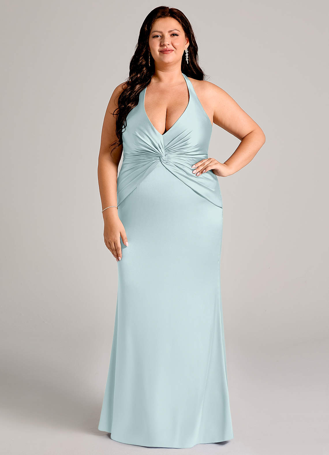 Azazie Valerie Bridesmaid Dresses Mist Mermaid Pleated Stretch Satin Dress image1