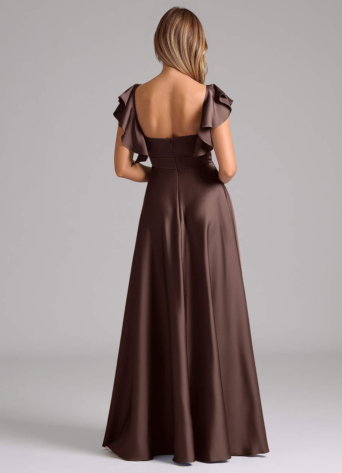Azazie Leilani Bridesmaid Dresses Ganache A-Line Ruched Stretch Satin Dress image1