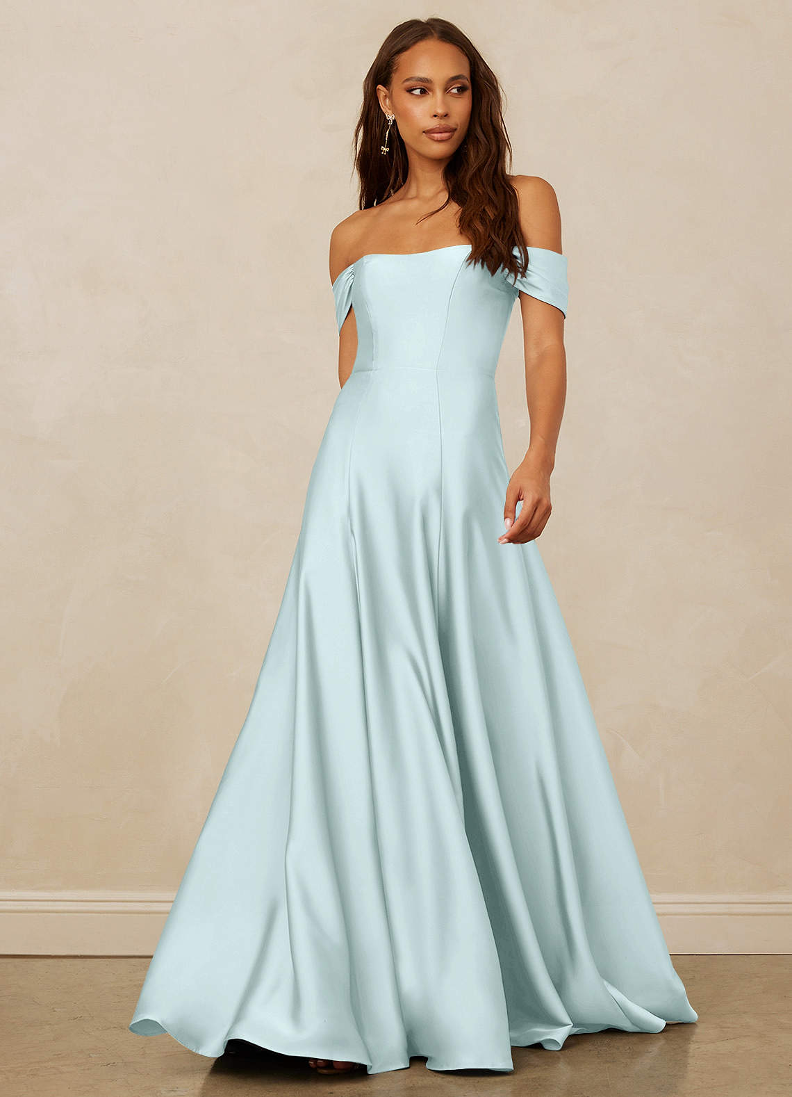 Christian Siriano Bridal for Azazie 1002 Bridesmaid Dresses Sea Glass A-Line Off the Shoulder Stretch Satin Convertible Dress image1