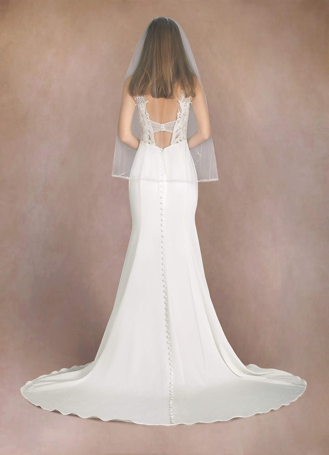 front Sheena Beads Hip Length Veil