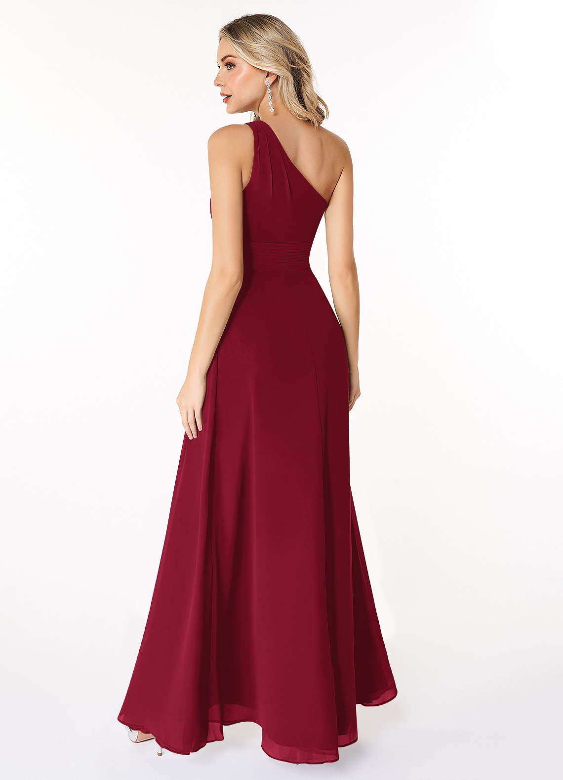 Red One Shoulder Chiffon Dress