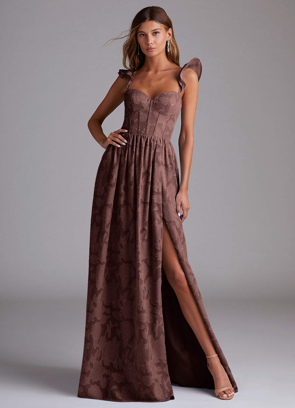 Azazie Denisse Suknie dla druhen Linia A Marszczony Kwiatowe wypalenie Do ziemi Sukienka image1