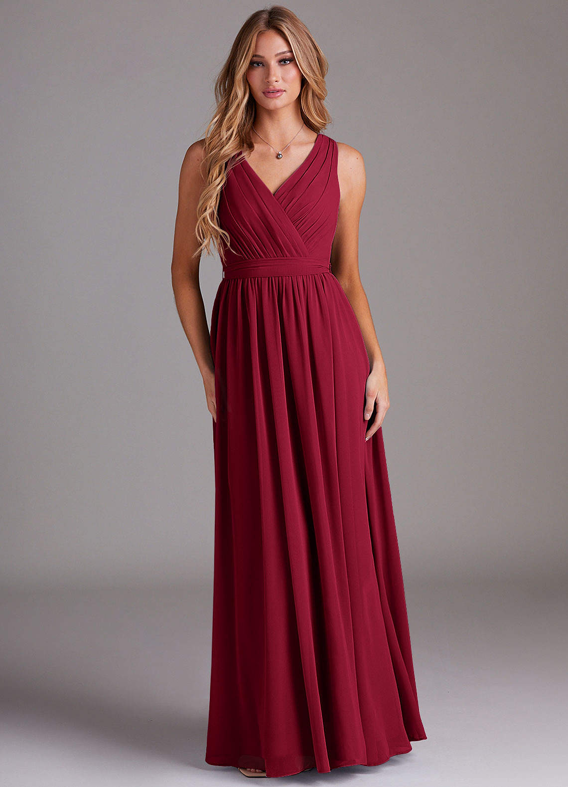 Azazie Kingsley Bridesmaid Dresses Burgundy A-Line Lace Chiffon Dress image1
