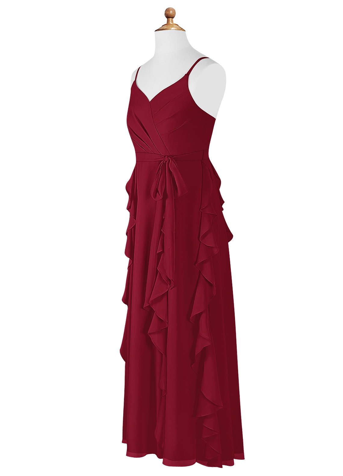 Azazie Peyton Junior Burgundy A-Line V-Neck Cascading Ruffles Chiffon Dress image7