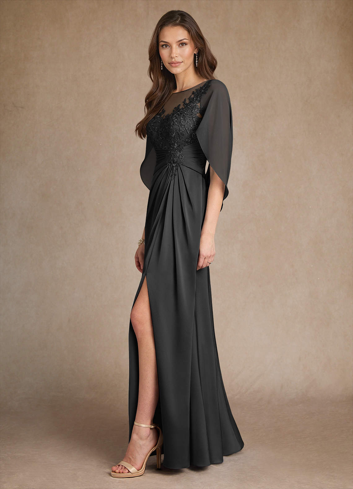 Azazie Hera Mother of the Bride Dresses Black A-Line Lace Stretch Satin Dress image1