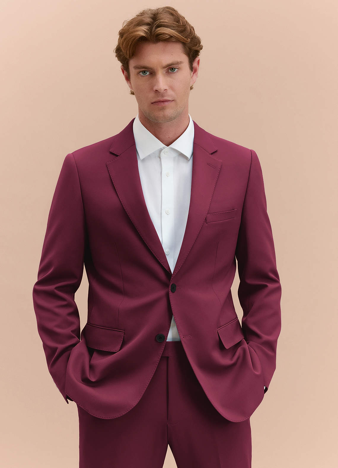 front James Burgundy Structured Stretch Suit Jacket