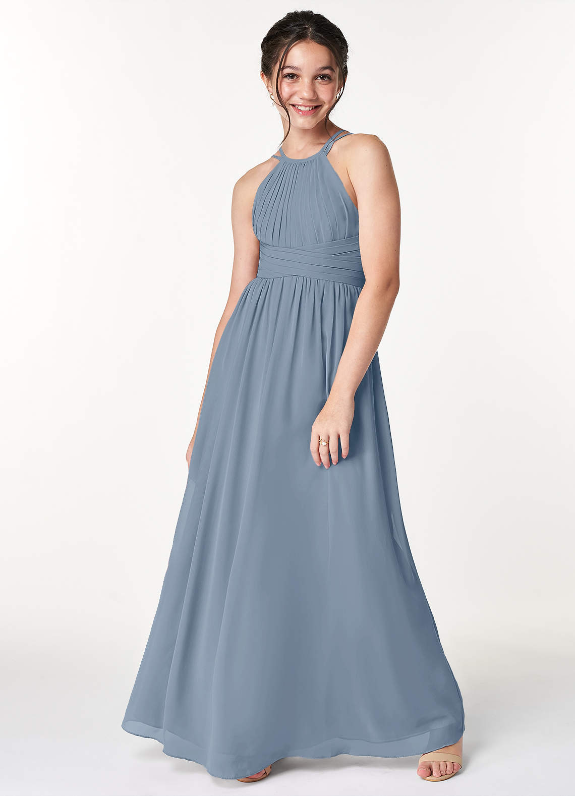 Azazie Melinda A-Line Pleated Chiffon Floor-Length Junior Bridesmaid Dress image1