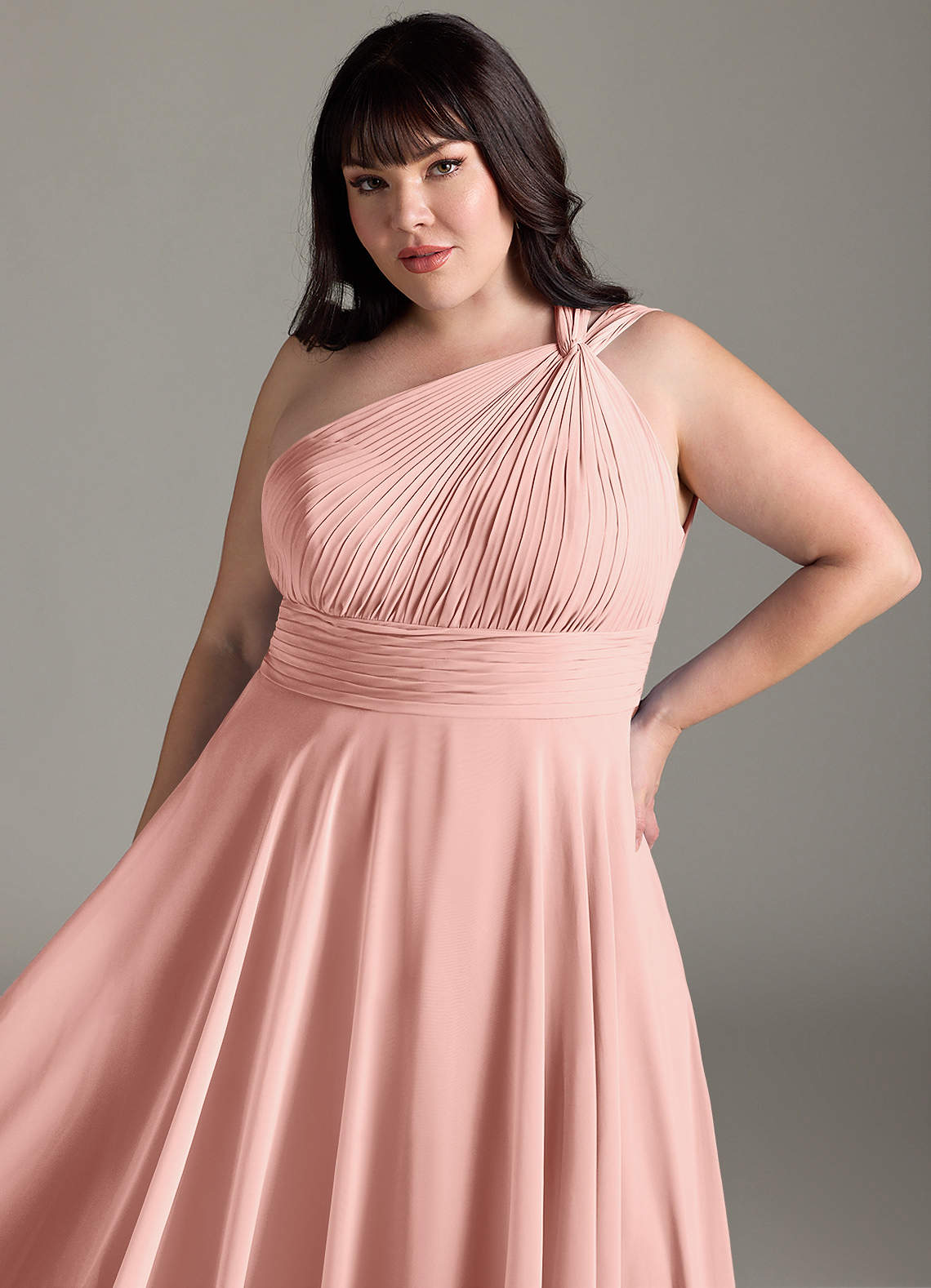 Rosé decolletage charm dress Azazie Charlize Rosette Bridesmaid Dresses | Azazie CA