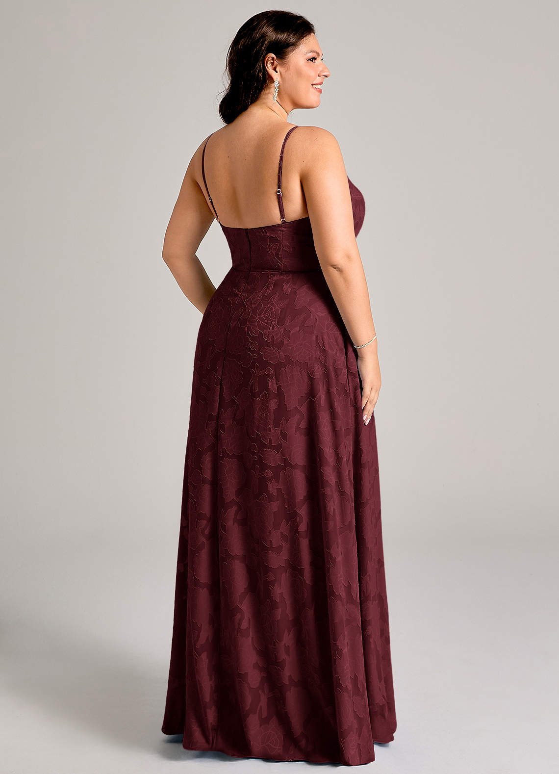 Azazie Moira Bridesmaid Dresses Cabernet A-Line Side Slit Floral Burnout Dress image7